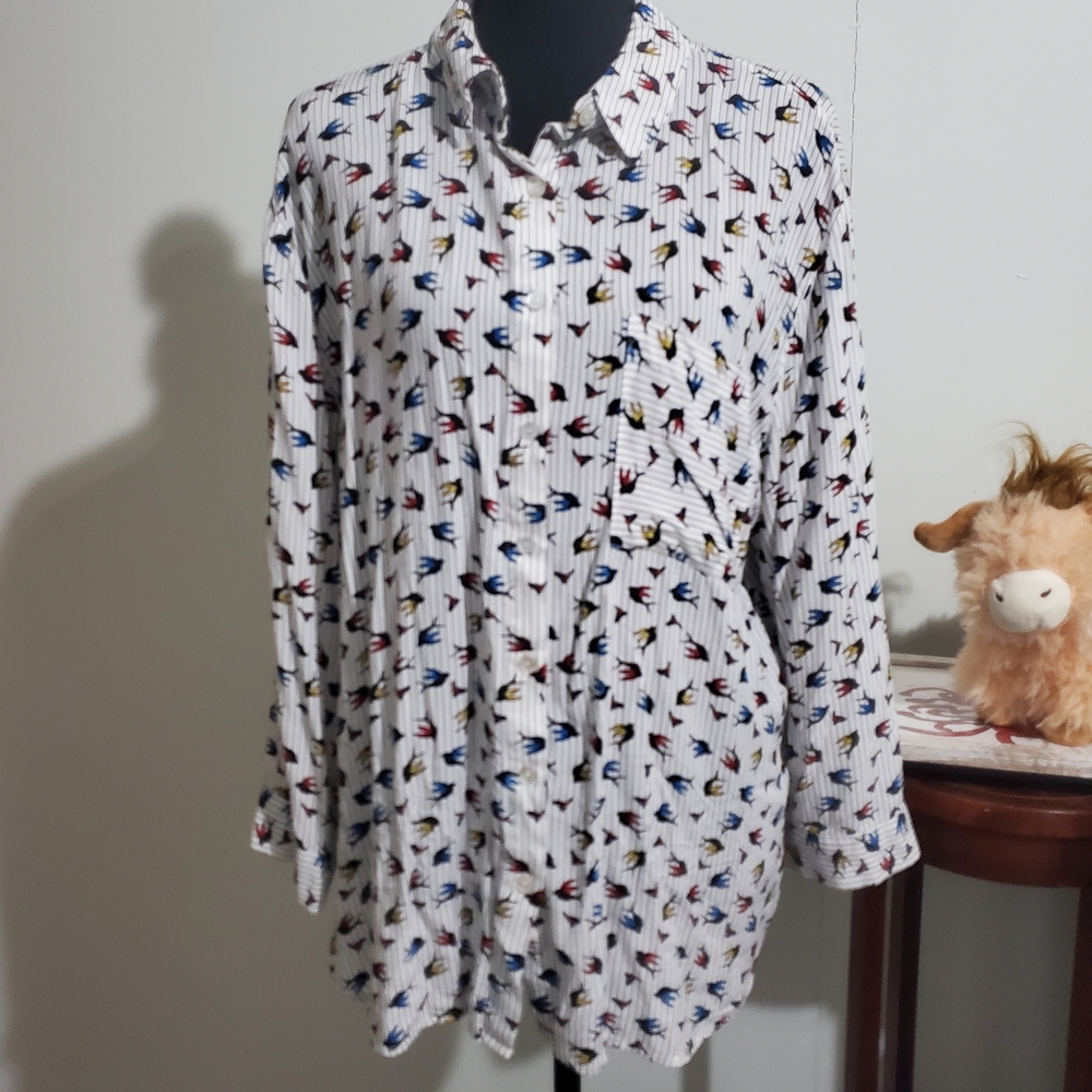 Grand & Greene Bird Print Button Down Shirt Novelty Swallow XL
